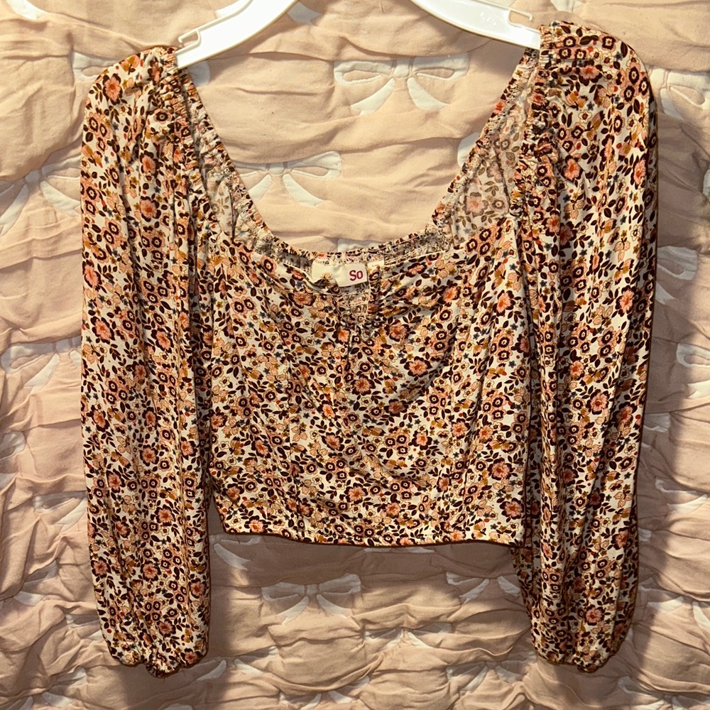 SO Women's Floral Blouse - Orange and Brown